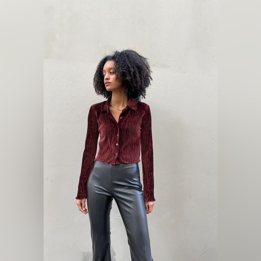 Oak & Fort | Cropped Velvet Button Front Top